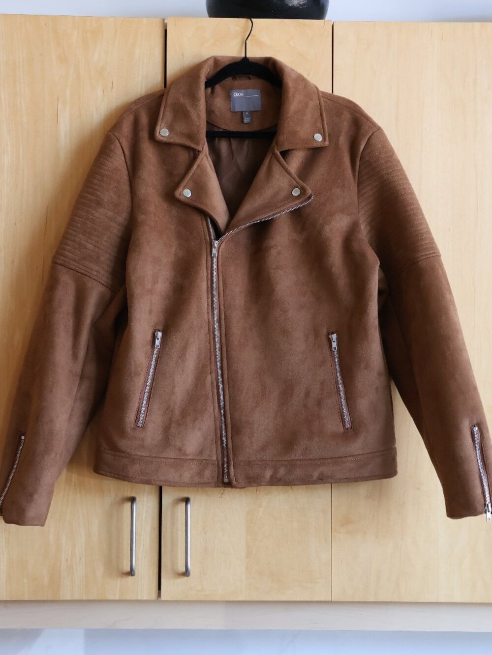LIKE NEW Men's ASOS Faux Suede Moto Jacket Brown/Tan Size XL